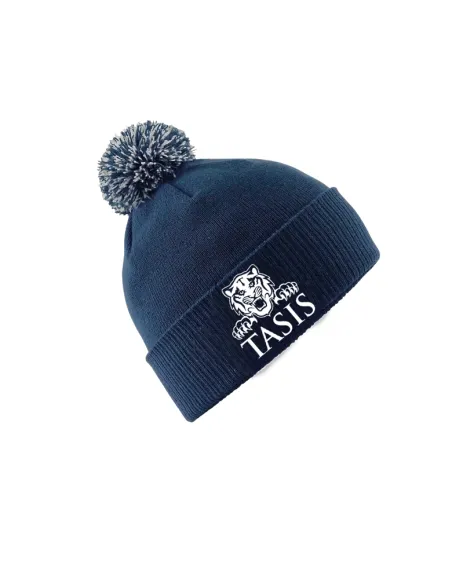 Pom pom beanie blue and gray